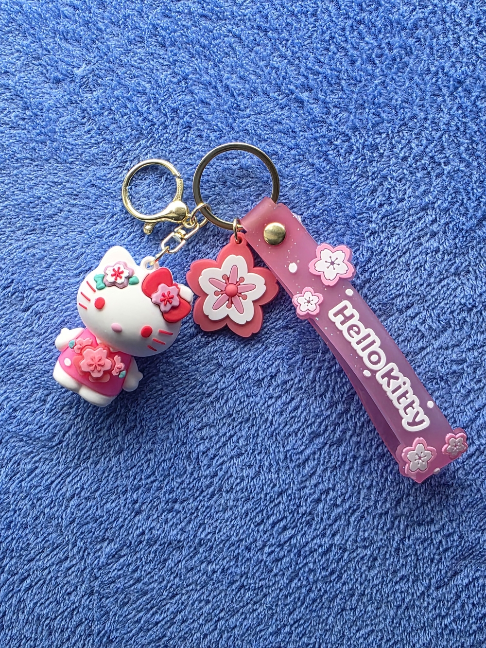 Hello Kitty Pink Sakura Charm Keychain with Strap